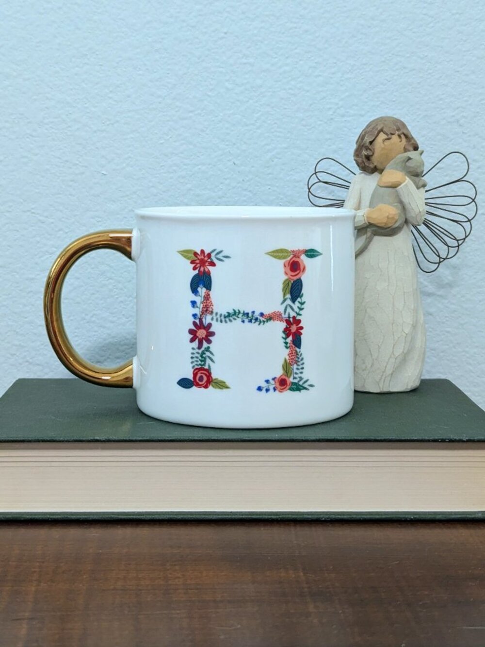 Opalhouse Floral Monogram Coffee Mug – Letter "H" (Gold Handle)
